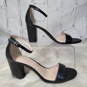 KELLY & Katie Hailee Sandal Womens 11 Black Bock‎ Heel Strappy Sleek Minimalist